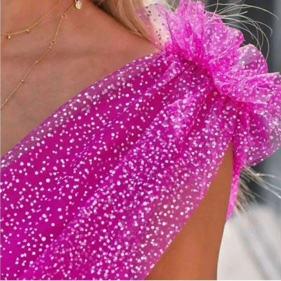 Vici exclusive: Glitter‎ Always Tulle Tiered Mini Dress - HOT PINK - Size Small - Picture 7 of 16